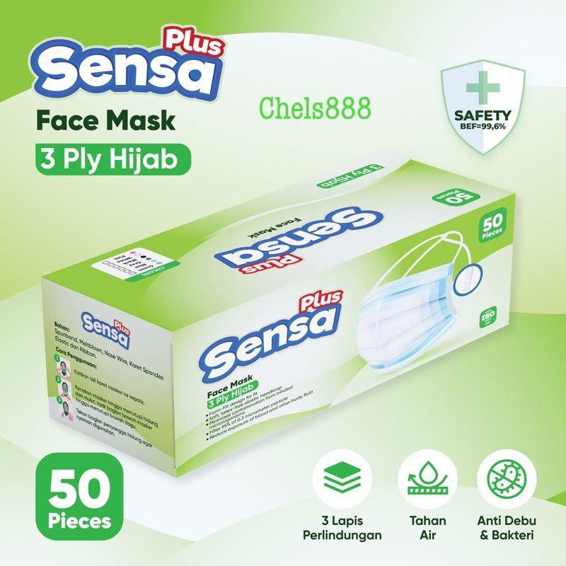 Masker Hijab Headloop SENSA PLUS 3ply isi 50pcs