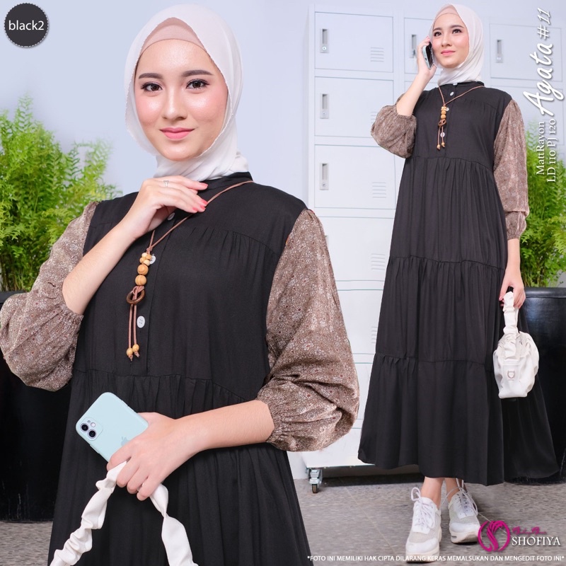 [VICAN] DASIMA #2 AGATA #11 #12 SERIES MIDI HOMEY DRESS GAMIS PAKAIAN WANITA FASHION BUSANA MUSLIM MODERN TERBARU SUPER BEST SELLER ORIGINAL GGS BY SHOFIYA-Agata 11 - Black 2