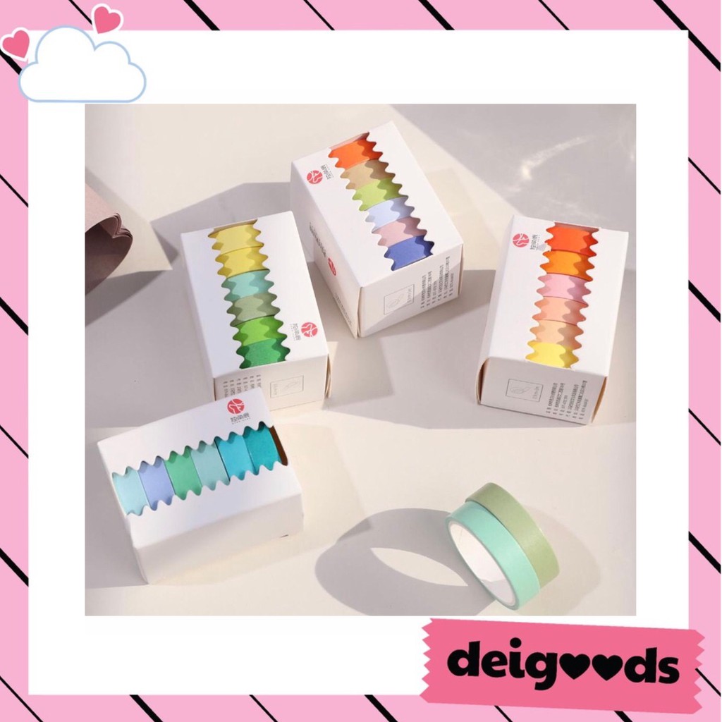 

DEIGOODS❤ 6 Rolls Washi Tape Dekorasi / Solatip Warna / Motif Masking Tape Set Lucu