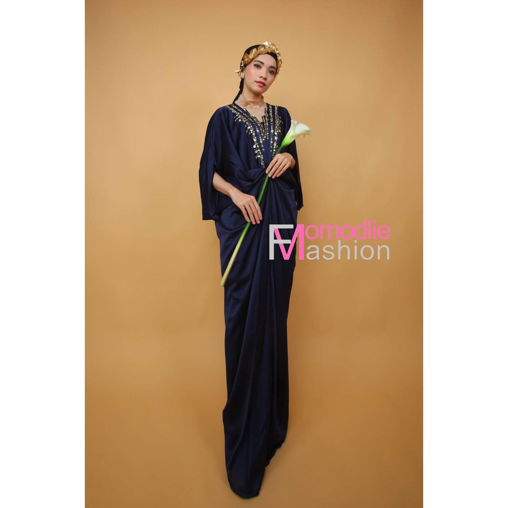 kaftan wanita mewah warna biru dongker navy kaftan modern modis