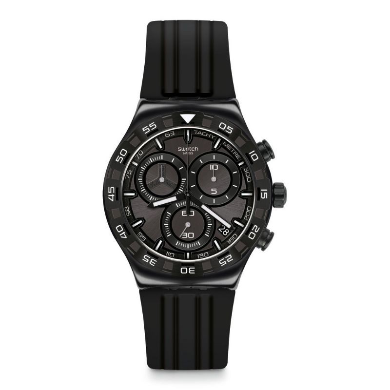 SWATCH ANALOG YVB409 TECKNO BLACK Original-Jam Tangan Pria Strap Karet