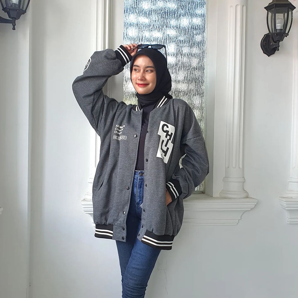 CHILI CLUB  2XL Varcity Jacket Baseball  Oversize Pria Wanita | Jacket Korean Style Terkini FLEECE Tebal Casual OOTD