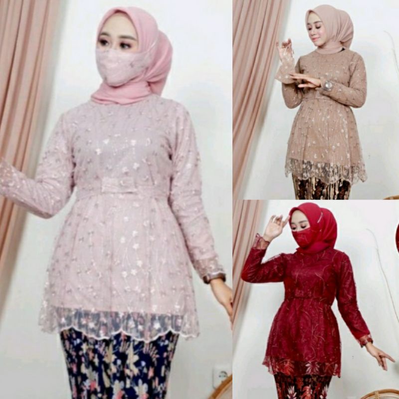 (12 Warna) Atasan Kebaya Cantika / Kebaya Mezaluna Marsya / Kebaya Wisuda Modern / Atasan Kebaya Brukat Tile / Kebaya Kondangan / Kebaya Warna Marun Navy Cream Gold Silver Pink Cokeu Millo Rosegold Wardah Lavender Lilac Merah Biru Ungu Hijau Hitam Putih