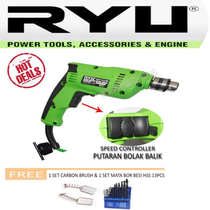 SUPER SALE Tekiro Ryu Mesin Bor Tangan Listrik 10 Mm 10mm Free Mata Bor Set 13pcs