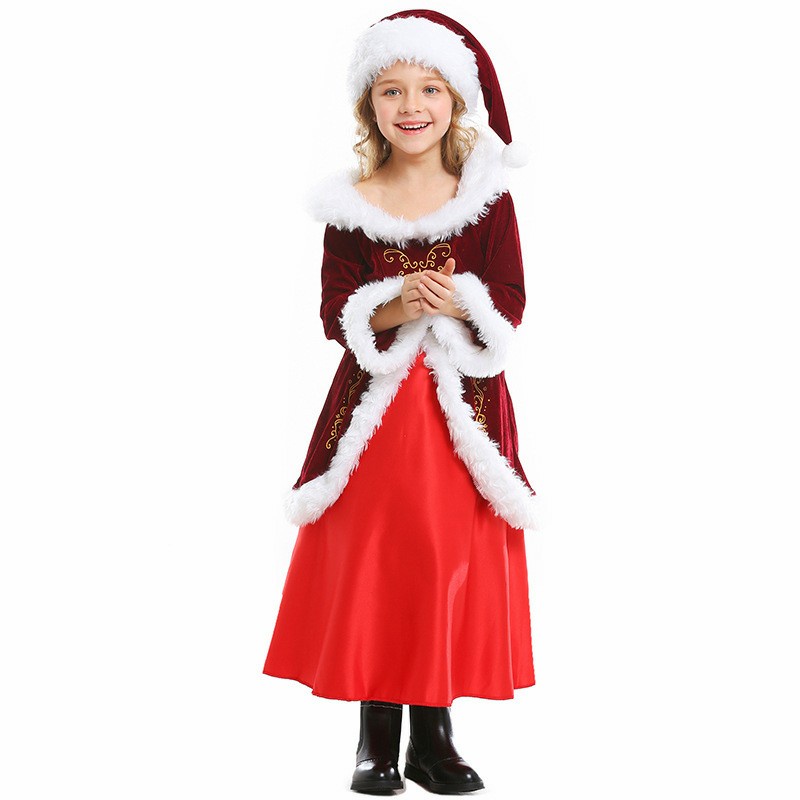 Santa Girl Costume Premium Girl Santa Claus Kostum Natal anak perempua