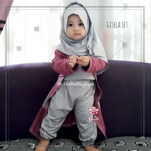 Promo Dress Cardigan Anak Muslim | Gisela Set 5-6 tahun FREE Bros