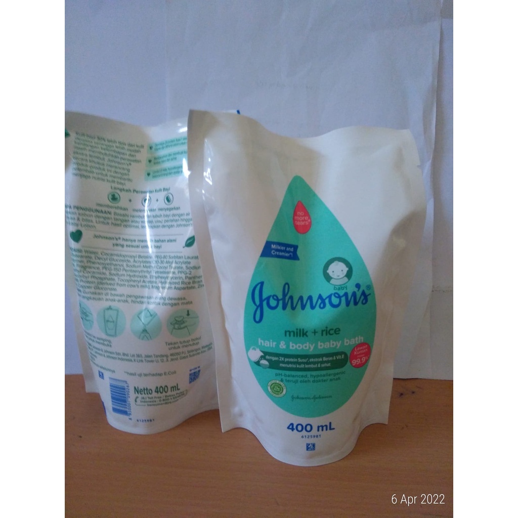 Johnson's Milk Rice Hair &amp; Body Baby Bath 400ml jonson lawan kuman 99,9%