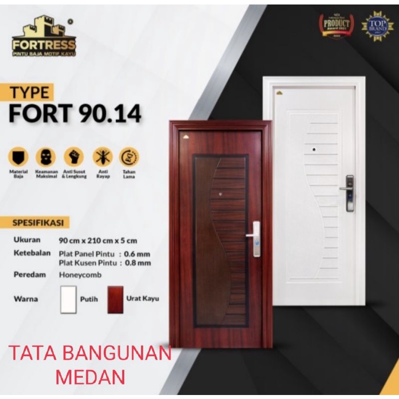 Pintu Baja Fortress Fort 90 warna urat kayu dan putih