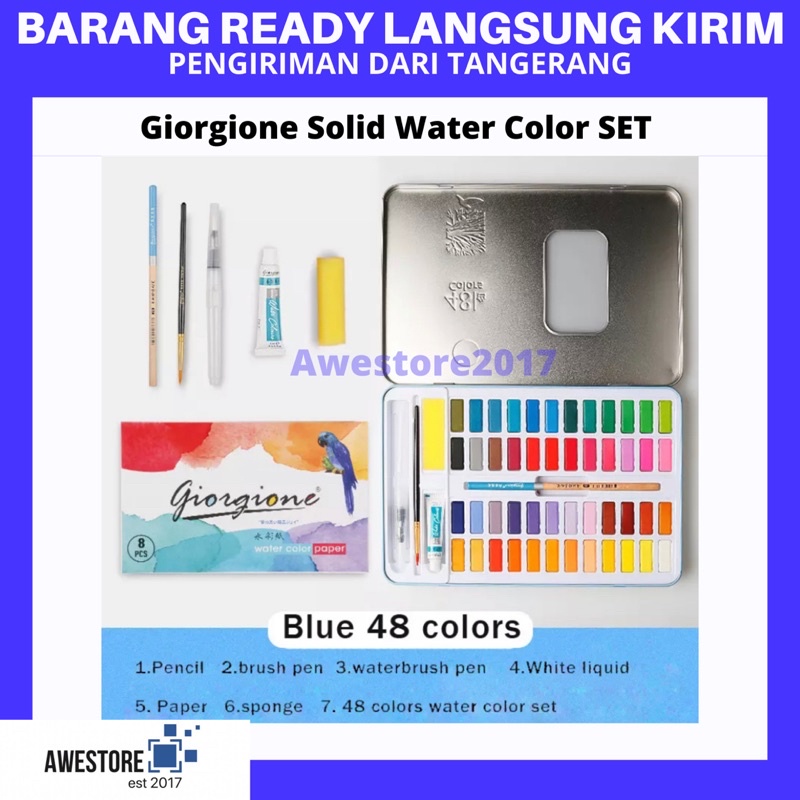 Giorgione 48 Warna Colors Solid Watercolor Cat Air Box Set Kuas Lukis