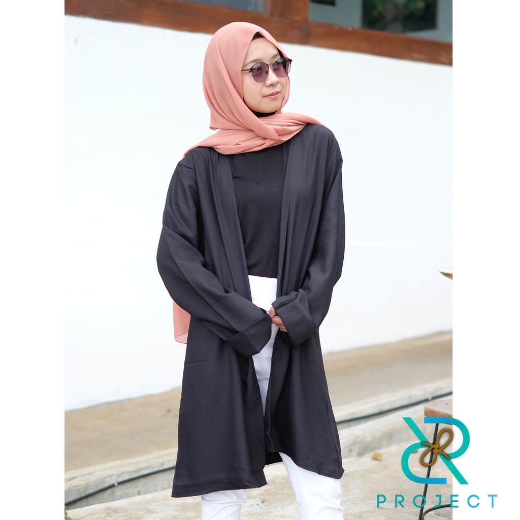 GF02 ~ SHIREEN LONG CARDI BLACK SERIES | CARDIGAN REMAJA MUSLIMAH | CARDIGAN POLOS | BAHAN SHAKILA HQ | BASIC OVERSIZE