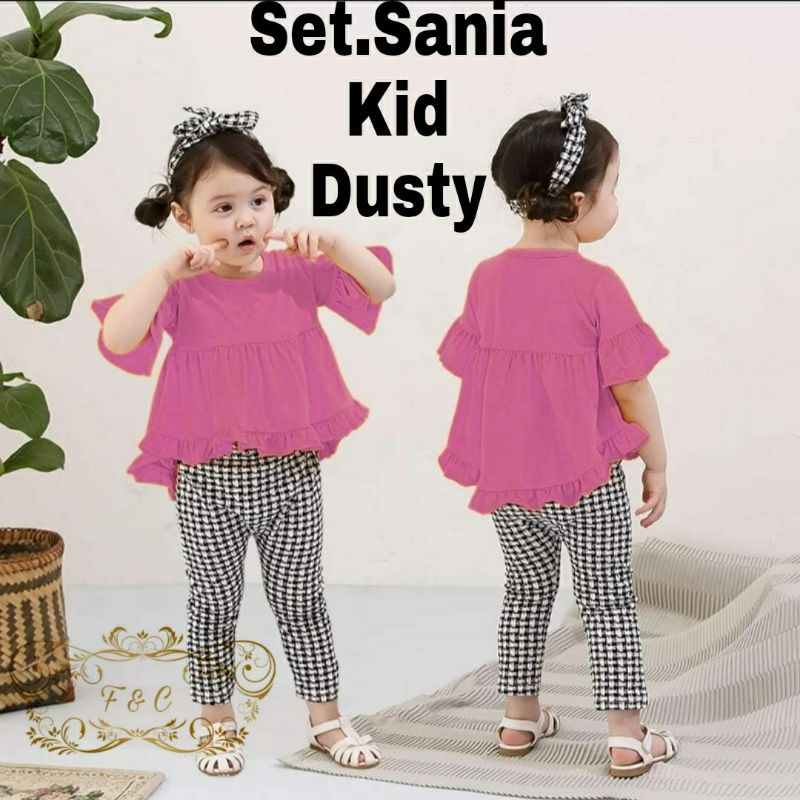 SET SANIA KID PAKAIAN ANAK PEREMPUAN SETELAN ATASAN DAN CELANA BAHAN BABYTERRY KOMBI KATUN KOTAK FEHM