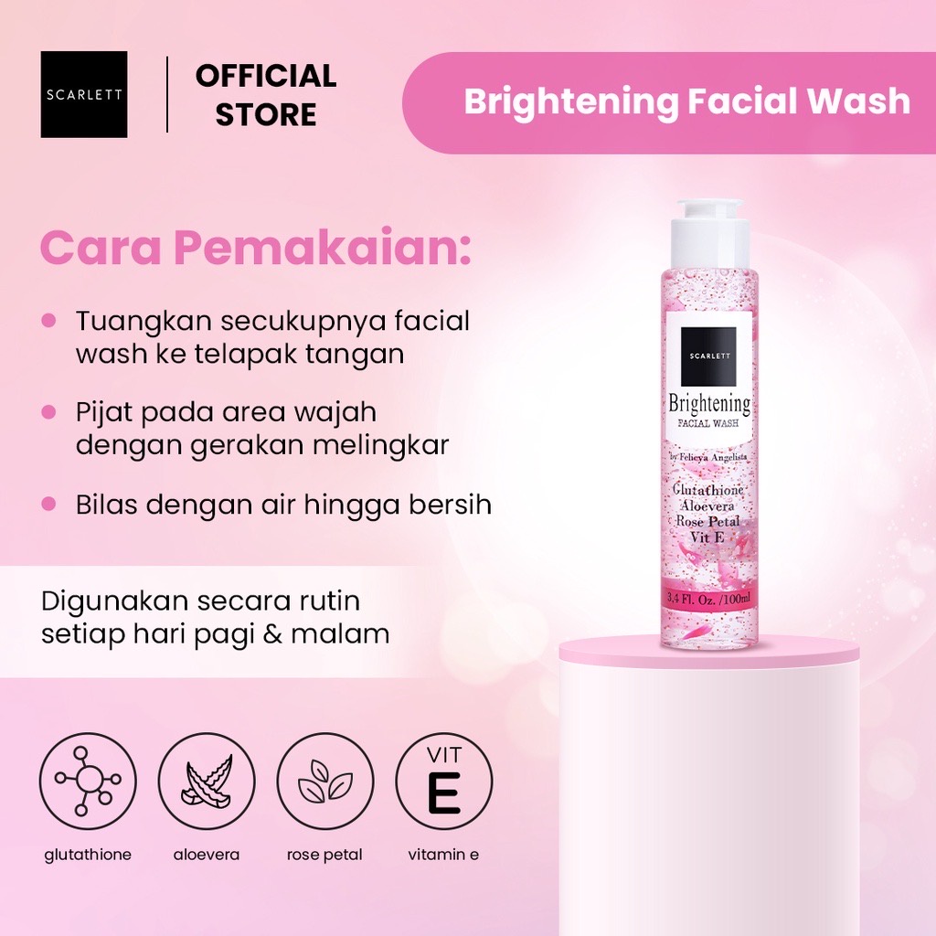 SCARLETT Whitening Brightly Series Indonesia / Brightening Ever After Skincare Mencerahkan Face Care / Cleanser Facial Wash Essence Toner Serum Day Night Eye Cream Moisturizer Sunscreen Mask / Body Shower Scrub Lotion Hair / Paket Acne Age Delay Set Wajah