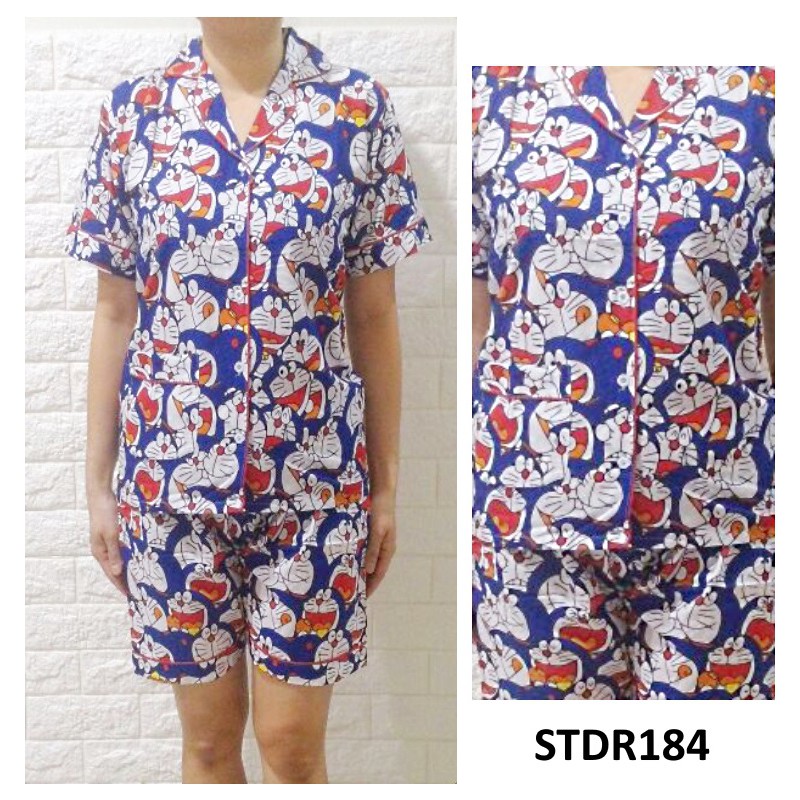 STDR184 - Setelan Pendek Katun Jepang Doraemon Full Print