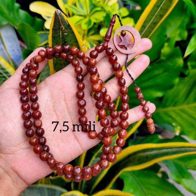 Tasbih 99 kokka kaukah bulan bintang 7,5 mm coklat