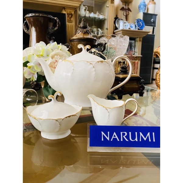 Tea Pot Set Creamer Sugar Narumi Princess Gold Mewah Cantik