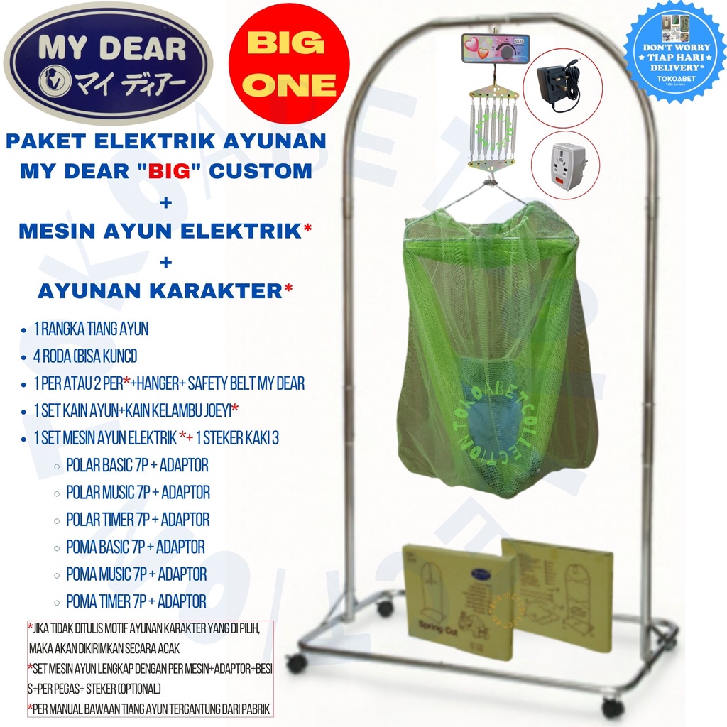 Paket Ayunan Elektrik Portable POLAR POMA Tiang MY DEAR Chrome Stainless BIG ONE SIZE JUMBO dengan VARIANS KAIN KELAMBU AYUNAN TOKOABET