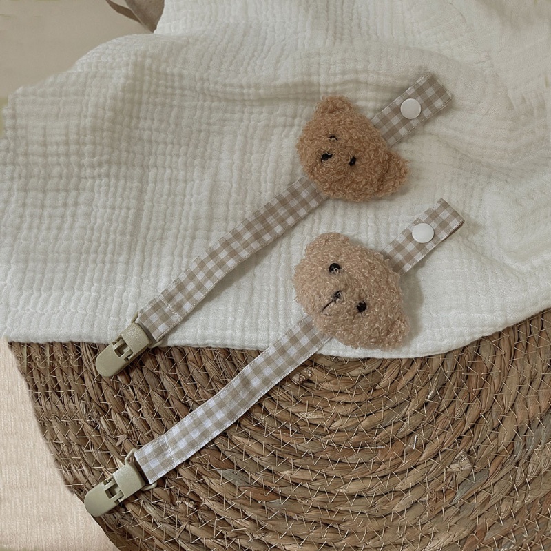 Cute Bear Plaid Cotton Pacifier Chain Clip Baby Nursing Teether Soother Holder