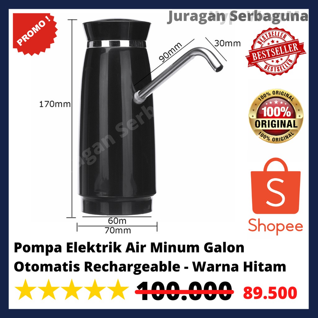 Pompa Elektrik Air Minum Galon Otomatis Rechargeable - Warna Hitam