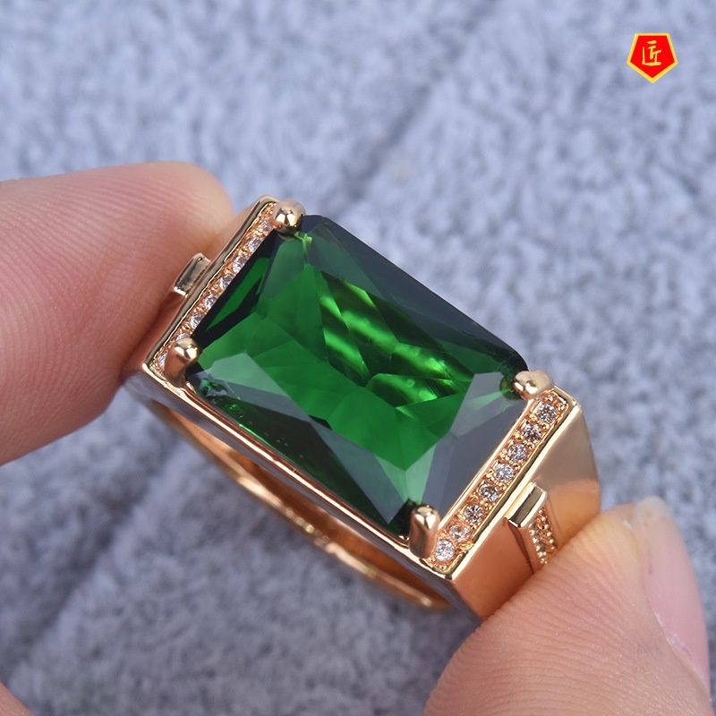[Ready Stock]Personalized Fashion Inlaid Green Tourmaline Ring 18K Gold