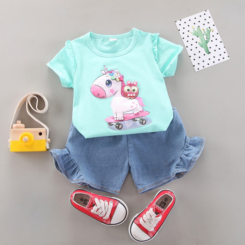 Setelan Baju Anak Perempuan Balita Import | Set Kaos Anak Cewek / Kualitas Premium Uni Owl STLNG16