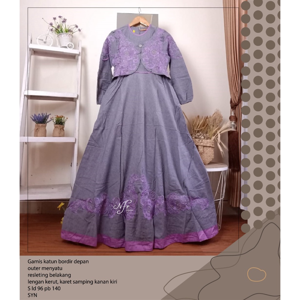 gamis remaja dan dewasa rompi bordir raradisa S ld 96 XL ld 112 pb 140