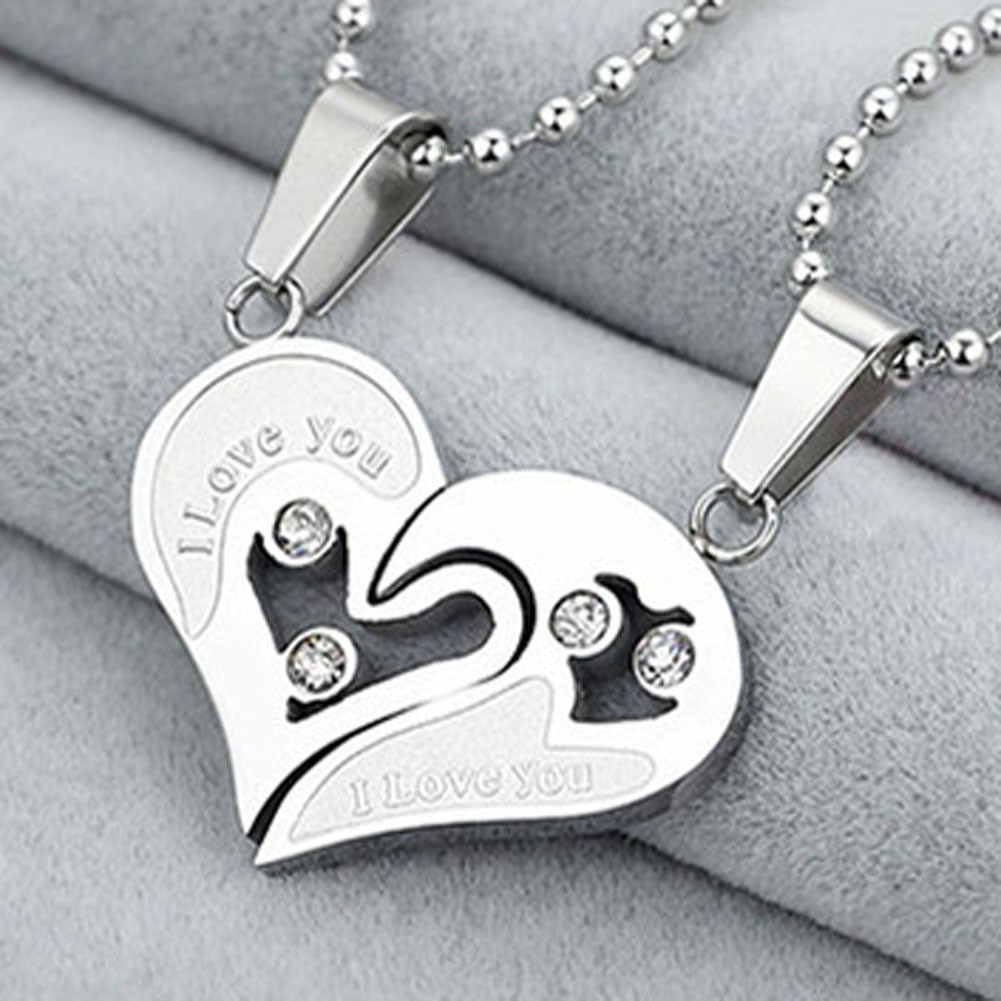 Kalung Pasangan Pasangan Tulisan I Love You Bahan Stainless Steel