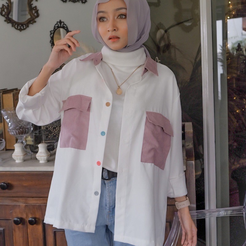 (LAST STOK) ORSA BLOCK COLOR PATTERN SHIRT | KEMEJA WANITA | PATTERN SHIRT-2