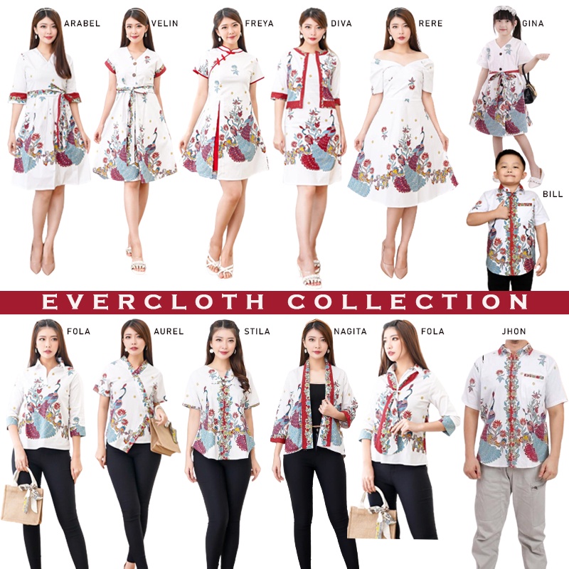 Evercloth Nagita Blazer Batik Wanita Outer Batik Rompi Wanita Jaket Luaran Family Batik Couple Atasan Blouse Batik Bomber Couple Seragam Couple Batik Modern Burung Hong White