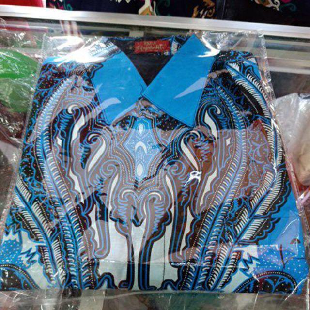 Batik Solo Khairan Biru Kemeja Pria Katun Halus Sragenan Full Furing