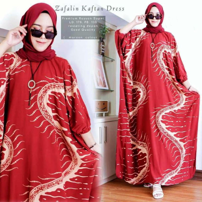 Zafarin Kaftan Wanita Jumbo Rayon Tie Dye Premium Gamis Dress Kekinian Baju Muslim Bigsize LD 150 cm