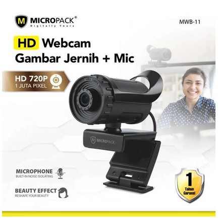 Micropack MWB-11 - HD 720P WebCam Built in Mic with Beauty Effect for PC and Laptop