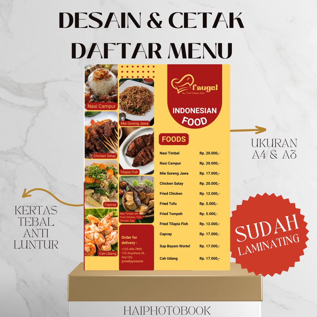 

Desain & Cetak Daftar Menu Makanan Minuman Cafe Custom ukuran A3 A4 SUDAH Laminating