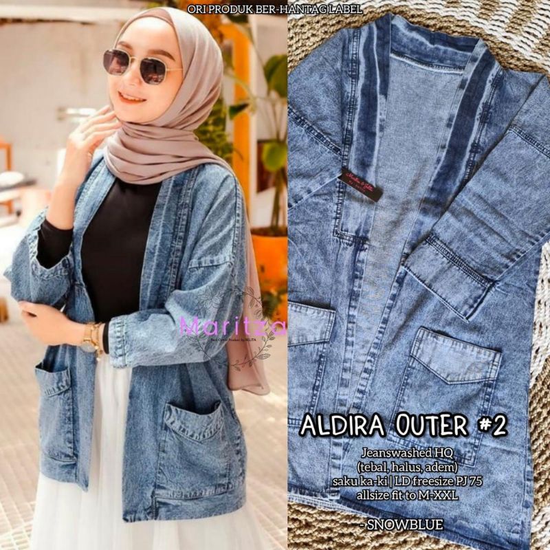 ALDIRA OUTER #2 KARDIGAN JEANS WASH FREE SIZE SAKU DEPAN BY MARITZA