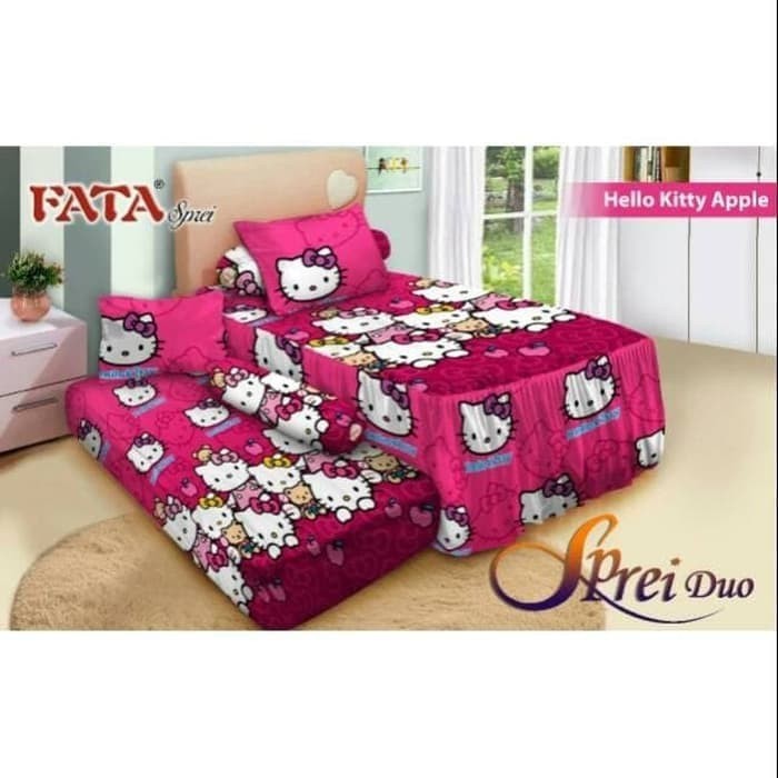 SPREI DUO FATA KASUR SORONG 2IN1 120X200 - HELLO KITTY APPLE