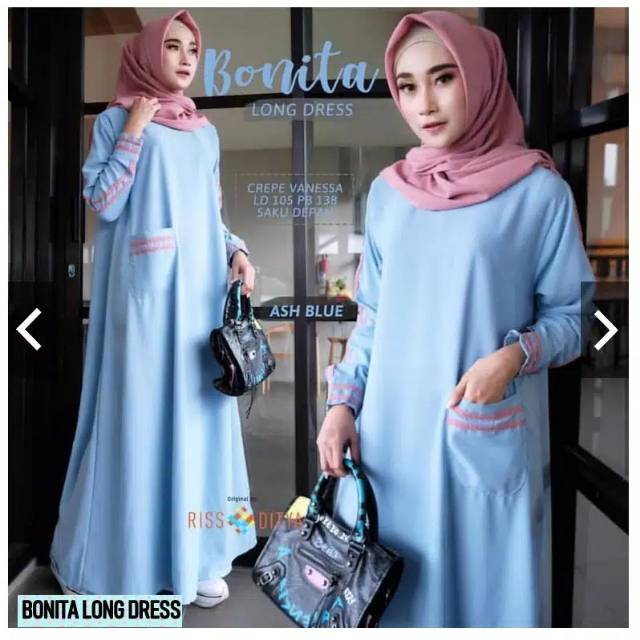 Bonita Long Dress | Gamis syari | Pakaian Muslim | Baju Gamis | busana muslim | Pakaian wanita