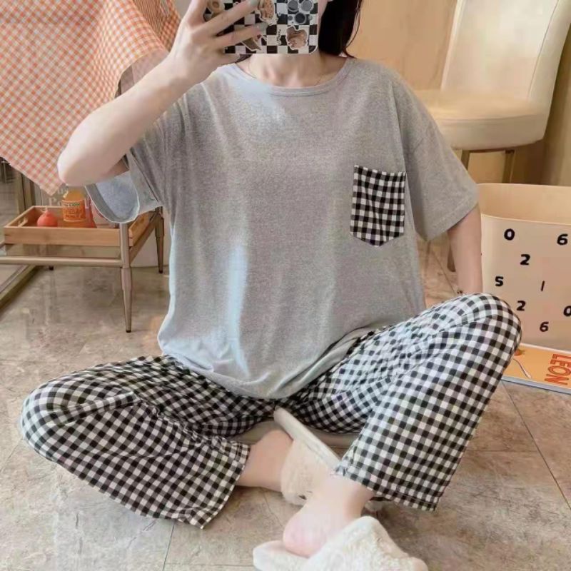 Piyama CP wanita baju tidur import jumbo/bigsize-CP SAKU ABU
