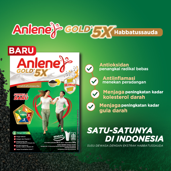 Anlene Gold 5X Habbatussauda Susu Bubuk Dewasa Madu 580g - Nutrisi Tinggi Kalsium Untuk Tulang, Sendi, dan Otot