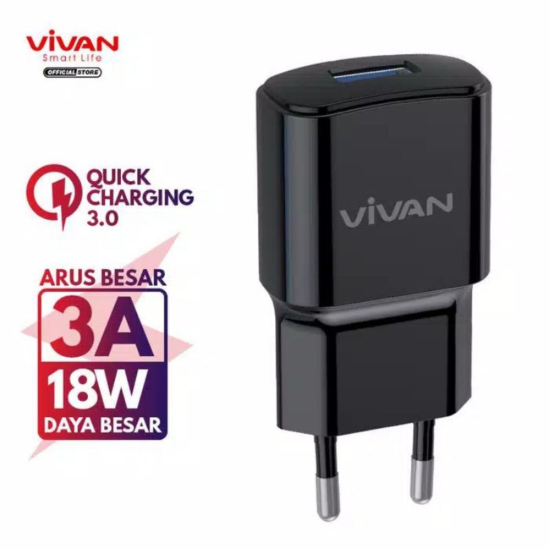 (ORIGINAL 100%)VIVAN Adaptor Charger Power Oval 3.0 18W Batok Quick Charge 3A Fast Charging