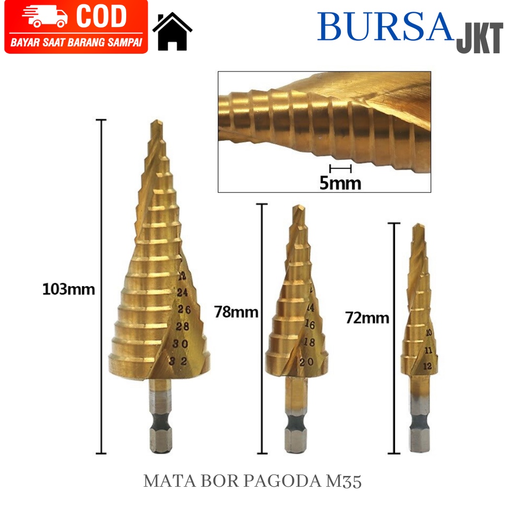 MATA BOR STEP DRILL KERUCUT COBALT M35 SPIRAL PAGODA 4 - 12 BOR BESI STAINLESS