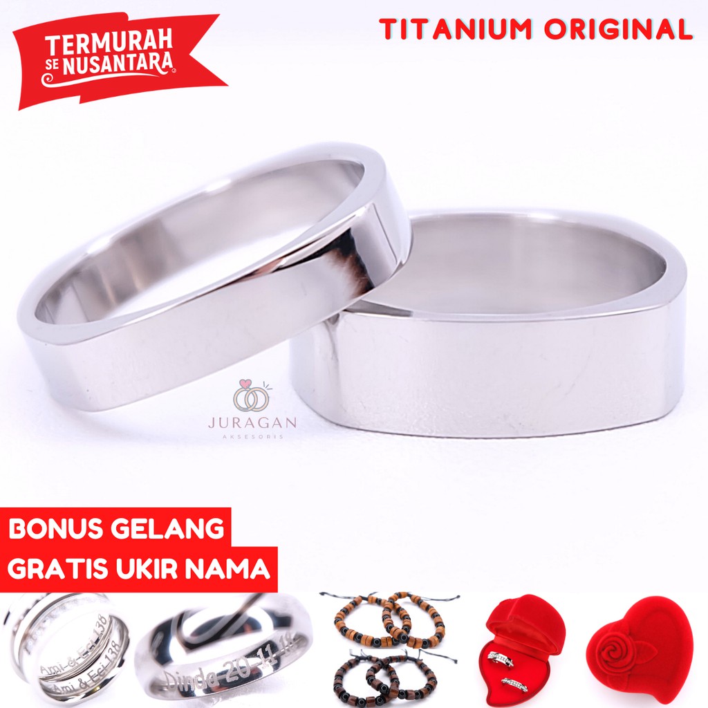 [HIGH QUALITY] Cincin Couple BUCIN R98 Titanium Ukir Nama + Box Cincin Beludru + BONUS Gelang Couple