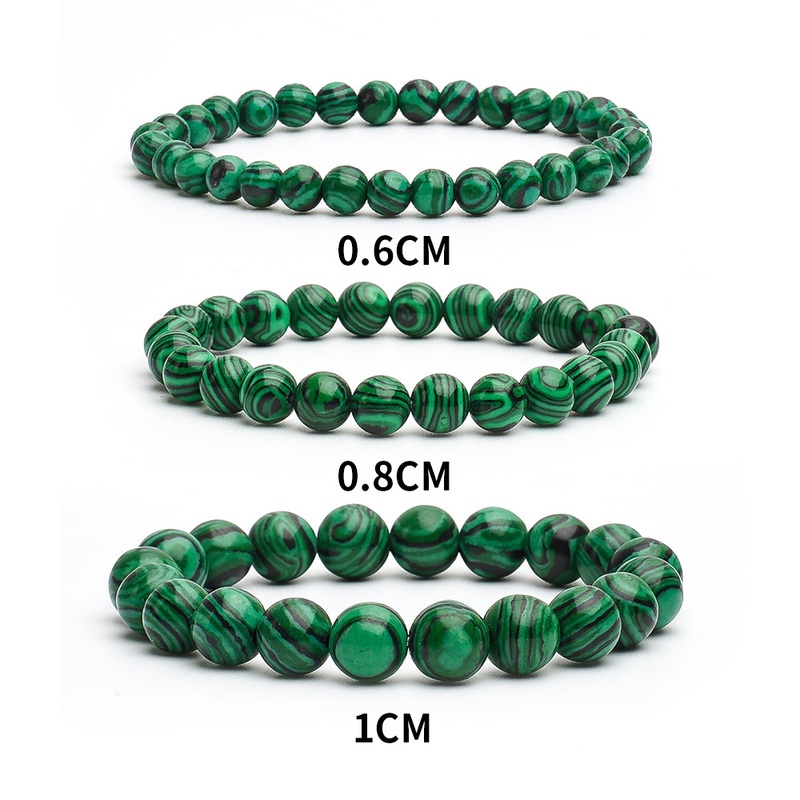 Gelang Tangan Manik-Manik Batu Malachite Bulat Hijau Natural Handmade 4 / 6 / 8 / 10mm Untuk Wanita