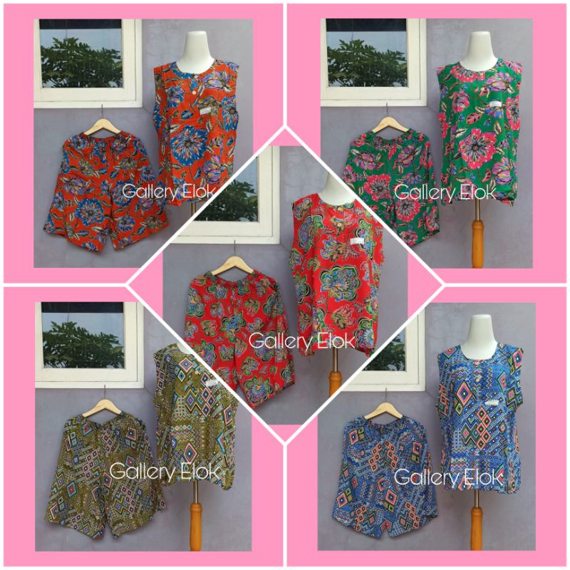 Kencana Ungu label Biru Setelan Batik Tanpa Lengan CP 77 (jumbo)