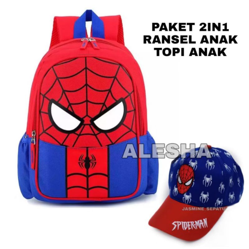 TAS SEKOLAH ANAK LAKI LAKI TK SD KARAKTER SPIDERMAN/GRATIS TOPI