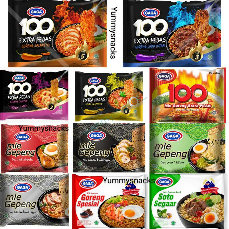 

Mie Gaga Kuah Habanero, Gaga Goreng Habanero, Mie Gaga 100 Kuah Jalapeno, Mie Gaga 100 All Varian, Mie Gepeng Gaga
