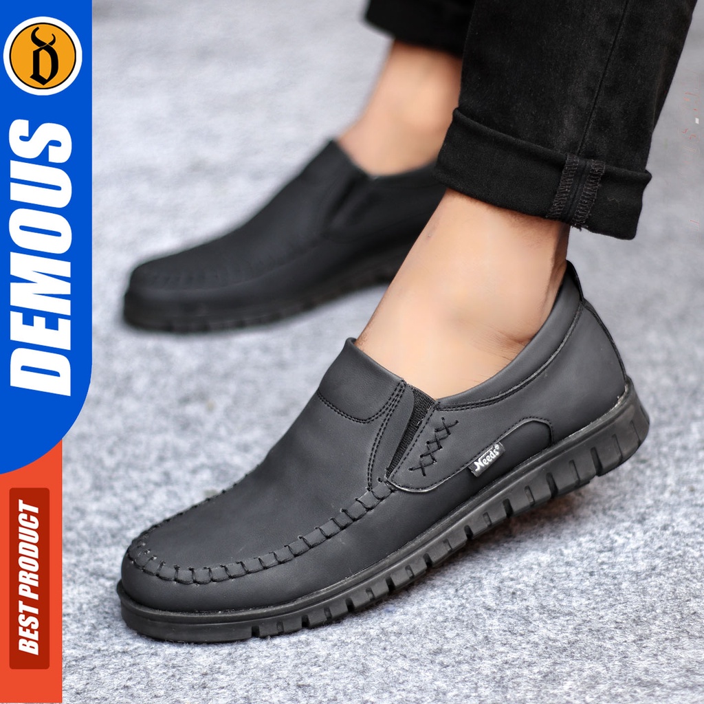 Sepatu Slip On Pria Sepatu Casual Pria Formal Kulit Pu Sepatu Pantofel Kerja Kantor Kuliah Kondangan Sepatu Slop Pria Sepatu Hitam Pria DEMOUS BLENA