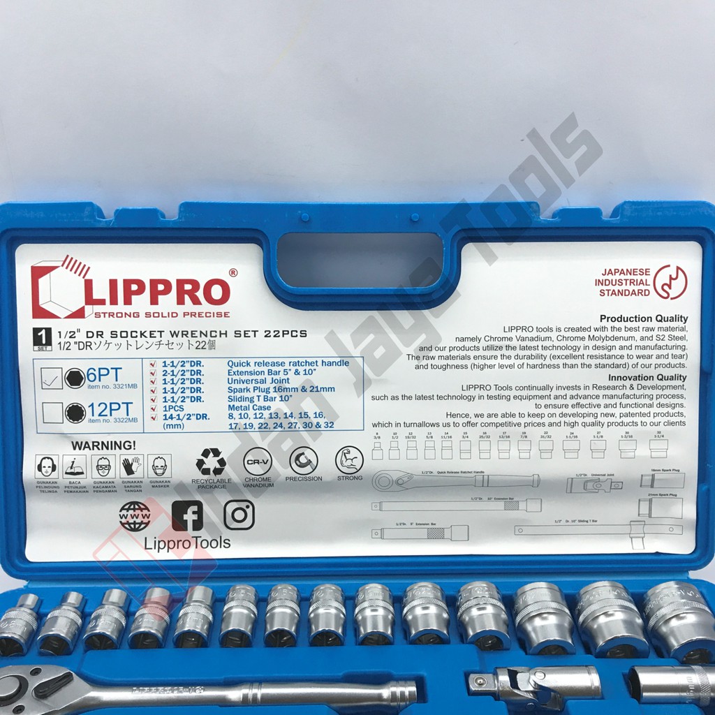 LIPPRO Kunci Sok Set 22 Pcs 1/2&quot; - Socket Set Shock Soket Set