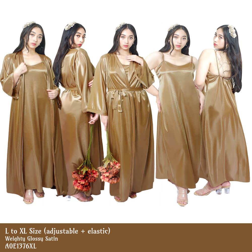 kimono set panjang satin SET_XL gold big size XL