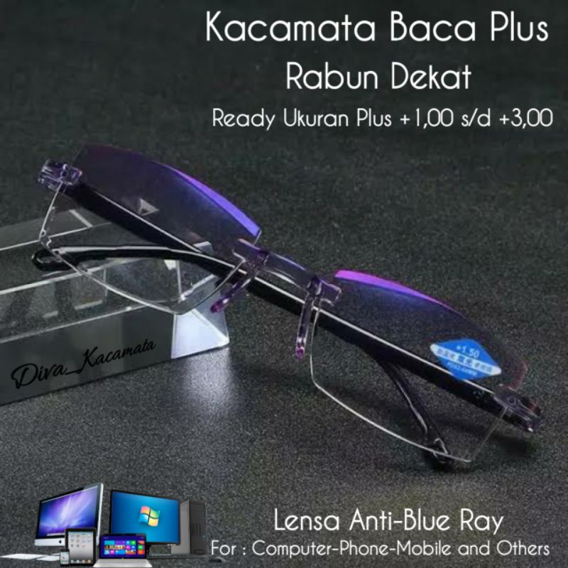 Kacamata Baca Plus Wanita/Pria, Kacamata Rabun Dekat Plus, Kacamata Plus Anti Blue Ray Auto Focus