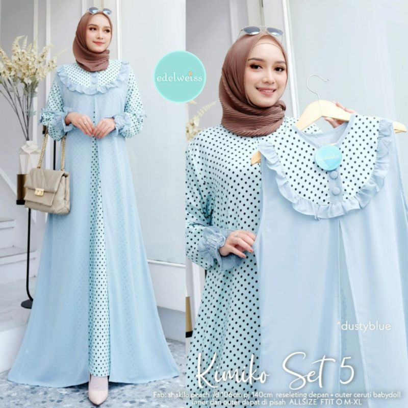 Terbaru Setelan Gamis + Outer Wanita Kimiko Set 5 Bahan Shakila Peach Mix Ceruti