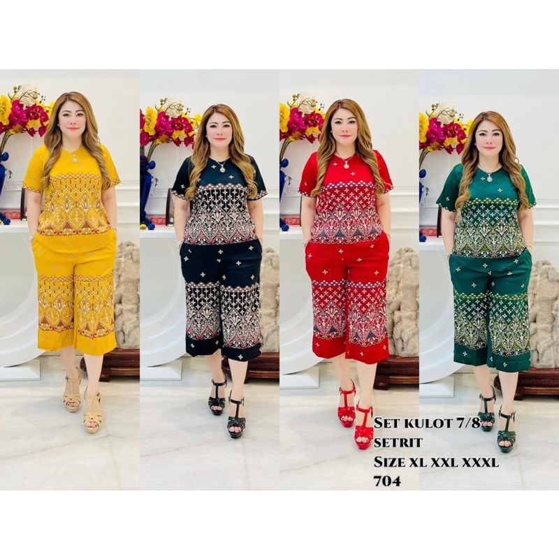 Set Kulot 7/8 Katun Stretch // Setelan Wanita Celana Pendek Katun Stretch Jumbo Terbaru // One Set W